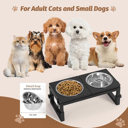 Dog Bowls Elevated, 4 Height (9.6" to15) & Angle (0-20°) Adjustable Raised Dog Bowl Stand, Elevated Dogs Bowl for Medium to Large Sized, Bamboo Feeding Station with 2X 10cups Stainless Steel Dishes