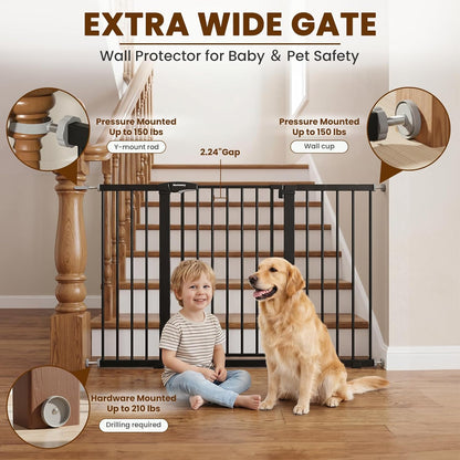 Mumeasy Baby Gate Extra Wide, 29.7-51'' Pressure Mounted Dog Gate with Walk Thru Door, Auto Close Pet Gate for House, Stairs, Doorways,Black