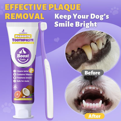 Vet Recommended Small Dog Teeth Brushing Kit - Soft Brush and Finger Brush removes 99% of Plaque, Natural Coconut Chicken-Flavored Toothpaste 2.5 oz. for Fresh Breath