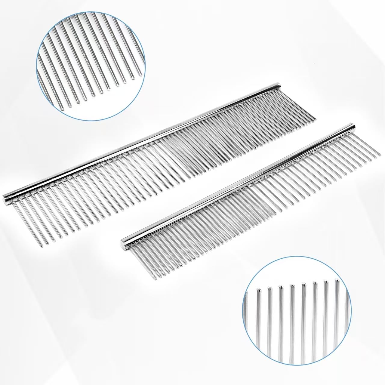 2PCS Metal Pet Combs,Different Spaced Rounded End Teeth Detangler Deshedding Comb for Dog,Cat,Pet
