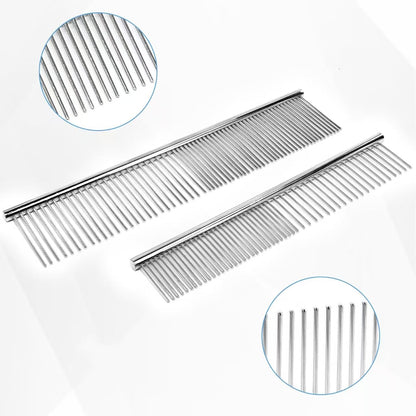 2PCS Metal Pet Combs,Different Spaced Rounded End Teeth Detangler Deshedding Comb for Dog,Cat,Pet