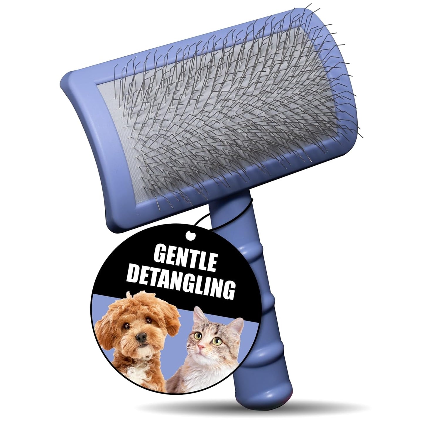 Tauro Pro Line Deshedding Slicker Brush for Dogs & Cats, Soft Pins for Gentle Dematting & Detangling, Grooming Tool for Long & Wavy Coats, Ideal for Spaniels, Non-Slip Grip, Purple, Large Size (L)