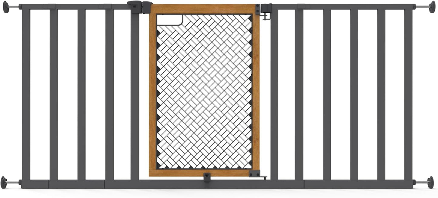 Ingenuity Ingenuity Thruway 60XW Series Extra Wide Safety Pet&Baby Gate,30"-60" Wide,26" Tall,Pressure or Hardware Mounted,Install Wall to Wall in Doorway or Stairway–Honey Oak Stained Wood&Metal
