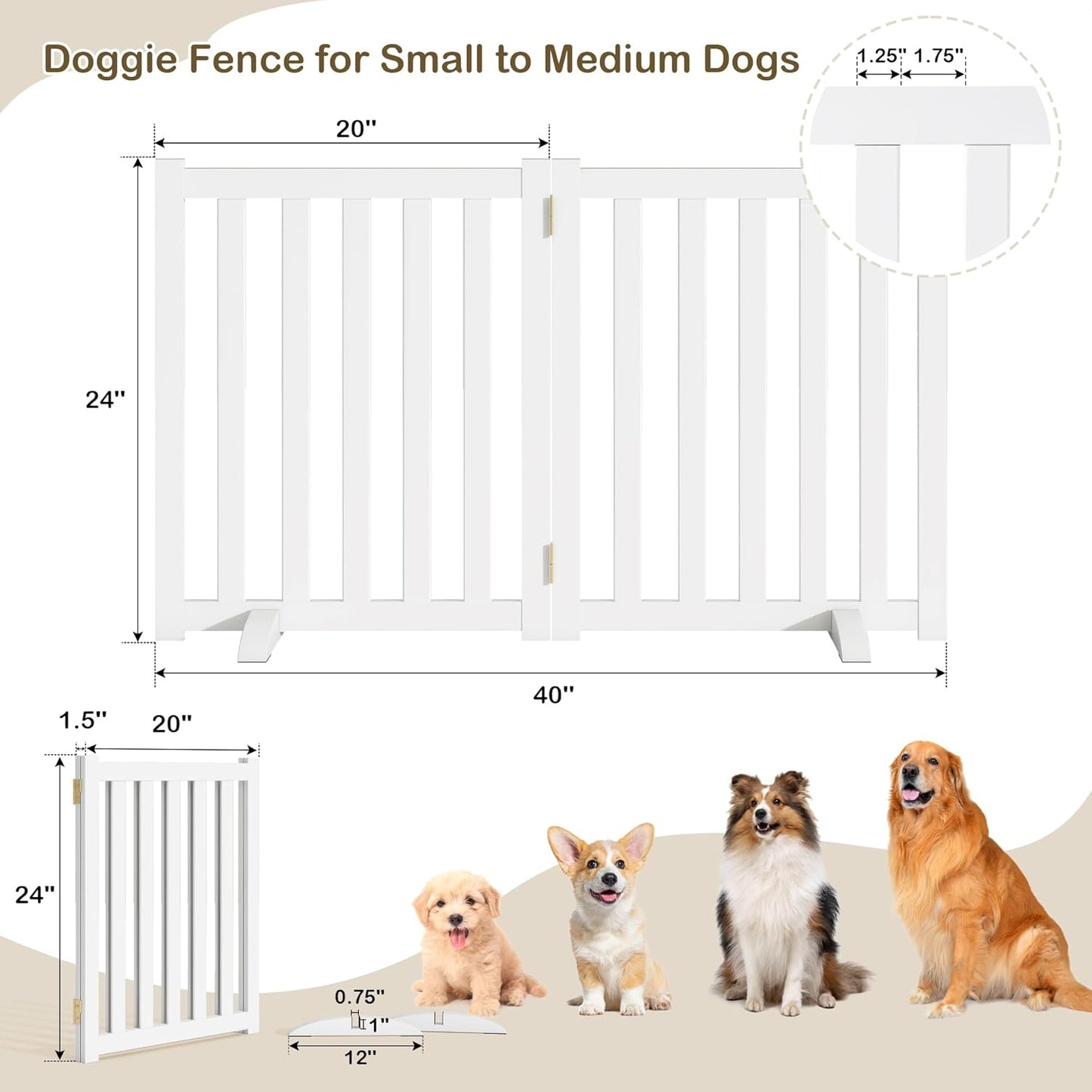 36" Height Extra Tall Freestanding Pet Gate, Solid Wood Folding Safety Fence Wooden Dog Gate with 2 PCs Support Feet Ideal for Stairs, Doorways, Halls, Kitchens, Heavy Duty Gates, 3 Panels, Oak