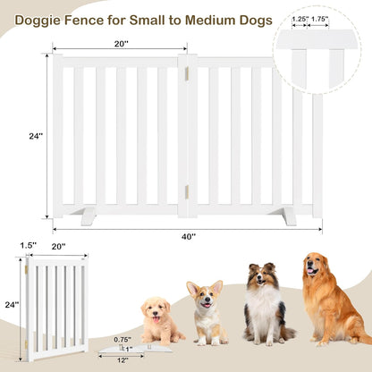 36" Height Extra Tall Freestanding Pet Gate, Solid Wood Folding Safety Fence Wooden Dog Gate with 2 PCs Support Feet Ideal for Stairs, Doorways, Halls, Kitchens, Heavy Duty Gates, 3 Panels, Oak
