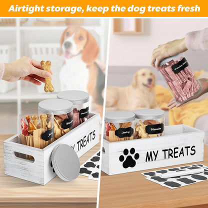 qeerable Dog Treat Container Airtight Storage Jars Set of 3 - Clear Plastic Pet Treat Canister with Lids - Dog Food Container for Countertop Organization (grey)