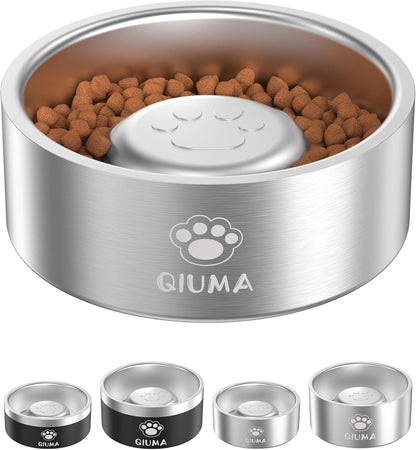 Qiuma Slow Feeder Dog Bowls Stainless Steel, Food-Grade 304 Dog Slow Feeder Bowl 2 Cups Capacity, Heavy Duty Double-Layer with Non-Slip Base, Pet Puzzle Bowl for Small & Medium Dogs (Black)