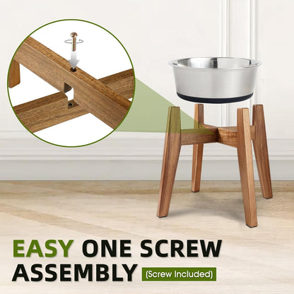 Elevated Dog Bowl Stand for Medium & Large Dogs, Fits Up to 9 inches diameter 64 oz Bowls Raised Dog Bowl Stand , Solid Acacia Wood Dog Bowl Holder, Single Elevated Dog Feeding Station (Stand Only)