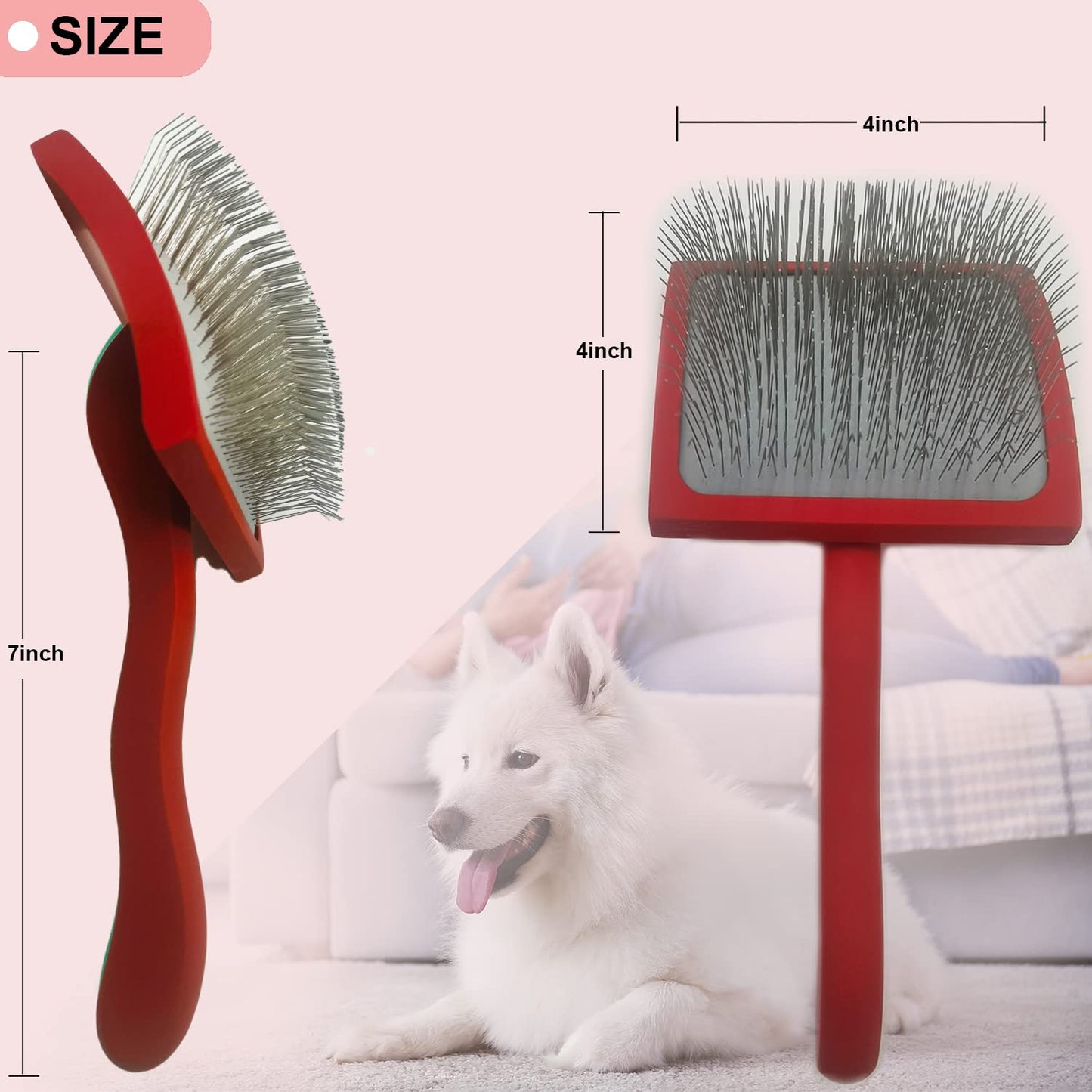 Slicker Ergonomic Wooden-Handle Long-Pin Brush for Poodles, Goldendoodles & Other Long-Haired Dogs (purple)