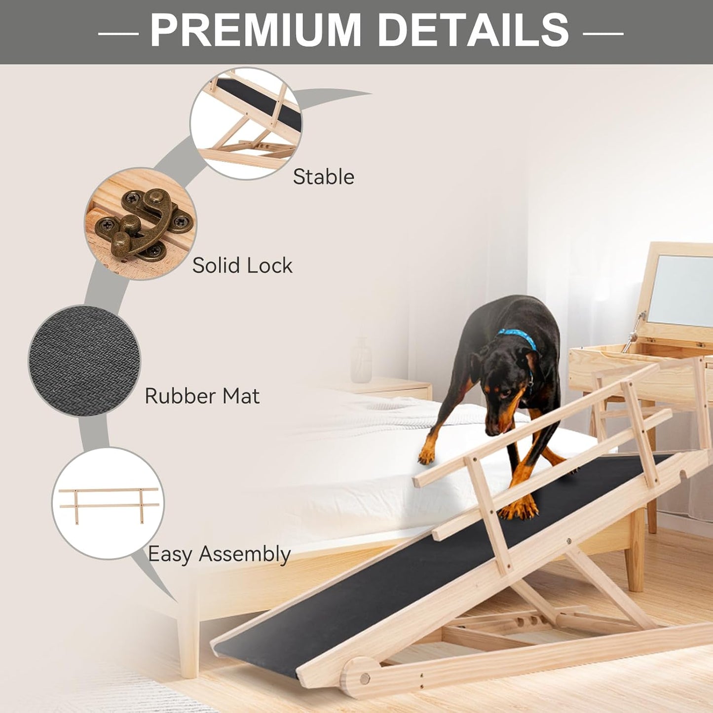 ABORON Antislip Dog Ramp, Adjustable Folding Pet Ramp for Small & Large Old Dogs & Cats, High Traction Portable Rubber Paw Ramps, Supports up to 200 lbs, Used for Bed Couch SUV, 39.3'' Long