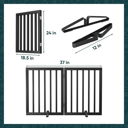 Freestanding Dog Gates Indoor, 3-Panel Pet Gates with 2 Metal Stands and 360° Hinge, 24" H Foldable Dog Gate for Stairs, Doorway, Kitchen, Expands Up to 55" Fully Assembled - Black Walnut