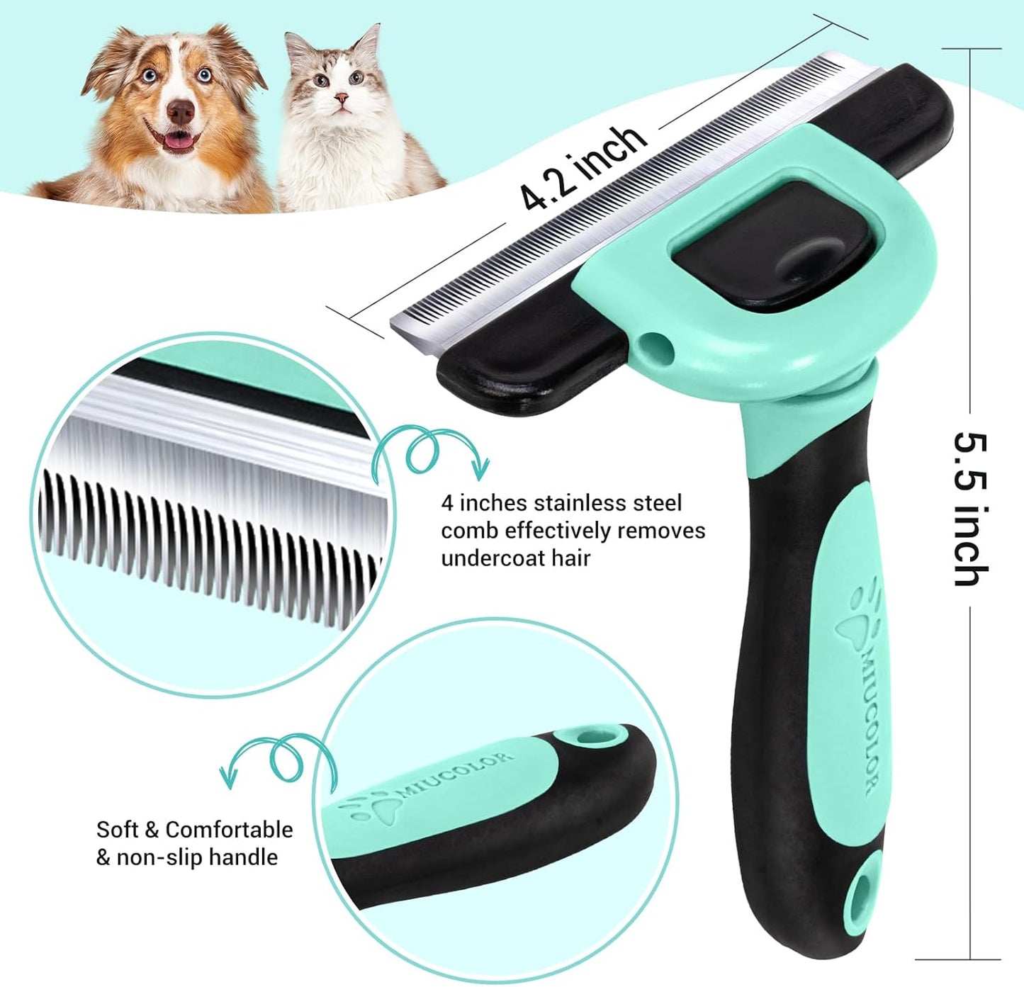 MIU COLOR Pet Grooming Brush, Deshedding Tool for Dogs & Cats, Effectively Reduces Shedding by up to 95% for Short Medium and Long Pet Hair
