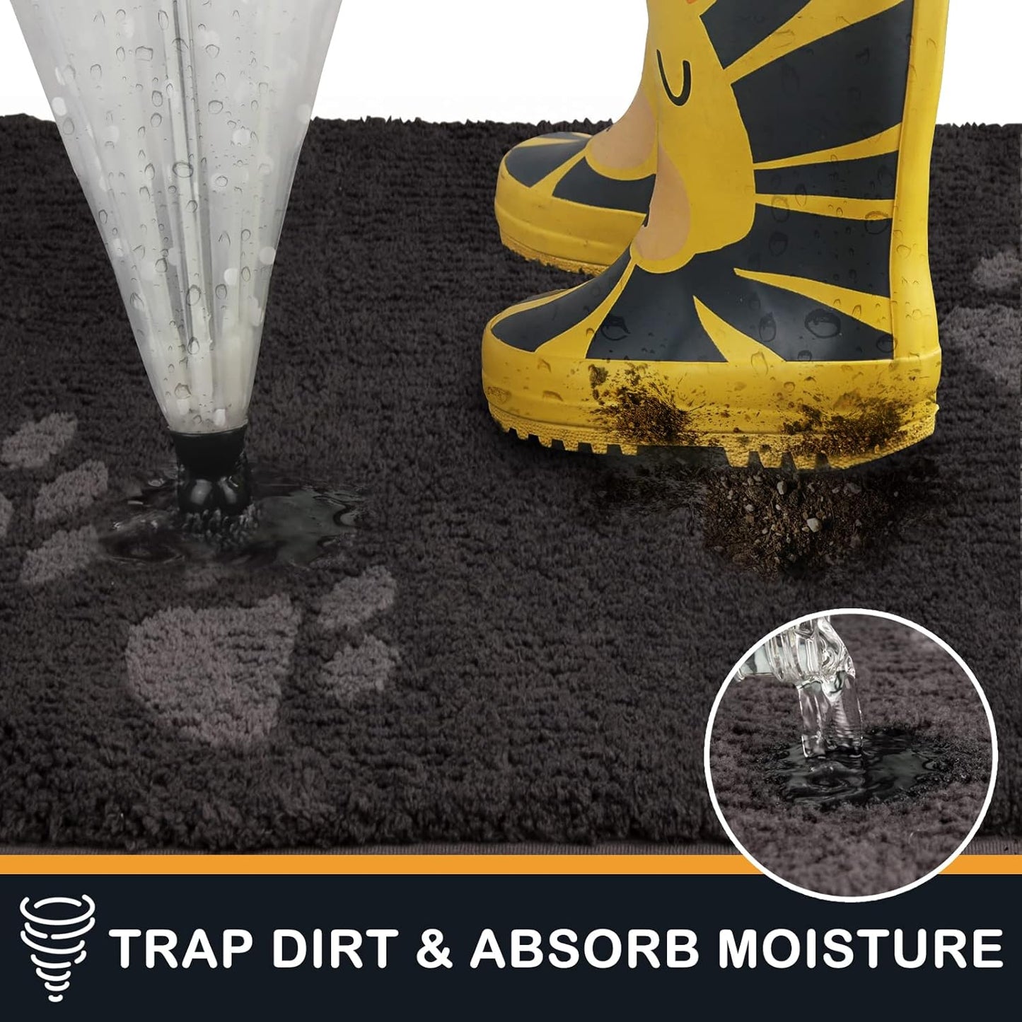 PURRUGS Dirt Trapping Door Mat 20" x 31.5", Non-Skid/Slip Machine Washable Microfiber Entrance Rug, Shoes Scraper, Dog Doormat, Super Absorbent Floor Mat for Muddy Wet Shoes and Paws, Grey