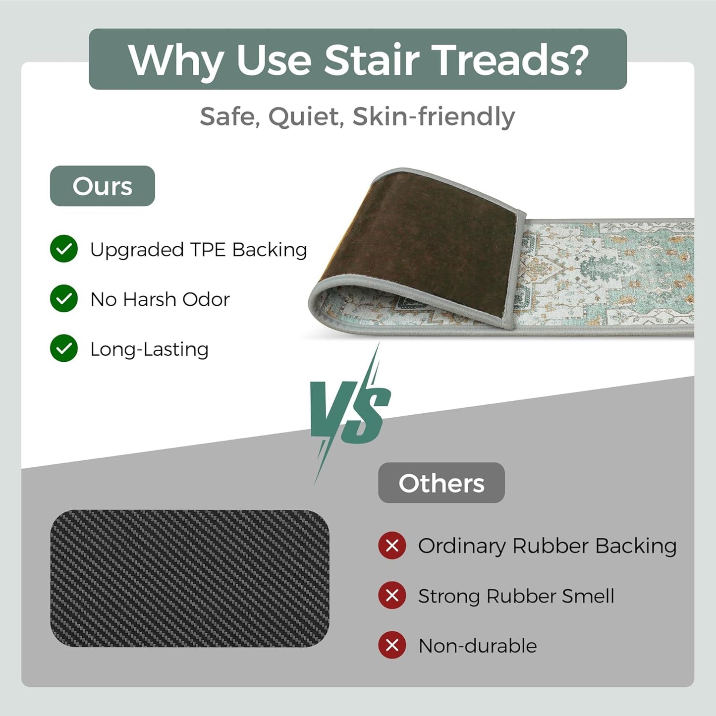 sarben Non Slip Stair Treads for Wooden Steps 15PCS - 8"x30" Indoor Safety Carpet, Edging Mats with TPE Adhesive Backing, Pet and Elderly Friendly Stair Rugs (Taupe) - Colors A