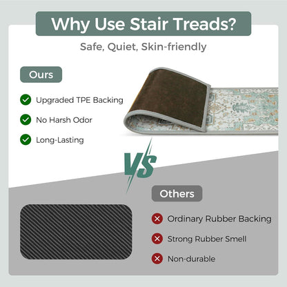 sarben Non Slip Stair Treads for Wooden Steps 15PCS - 8"x30" Indoor Safety Carpet, Edging Mats with TPE Adhesive Backing, Pet and Elderly Friendly Stair Rugs (Taupe) - Colors A