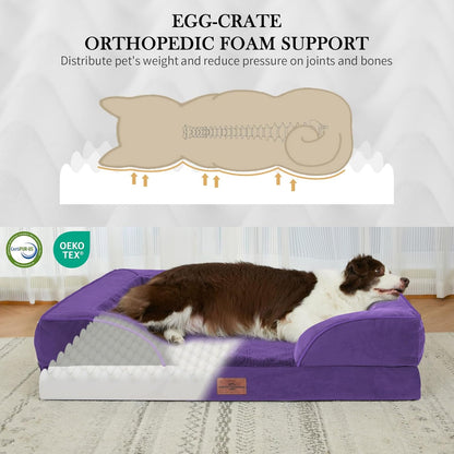 Comfort Expression Orthopedic Dog Bed for Extra Large Dogs 42x30 Inch, Waterproof Egg Crate Foam XL Pet Bed with Removable Bolsters, Dog Couch with Washable Cover & Non-Slip Bottom, Grey - Colors B