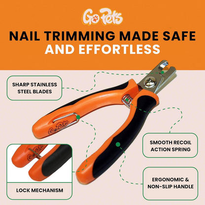 GoPets Dog Nail Clippers, Professional Pet Nail Trimmer for Large Dogs and Cats with Quick Sensor Safety Guard, Heavy Duty Stainless Steel Blades, Non-Slip Handle, Built-in File for Safe Grooming