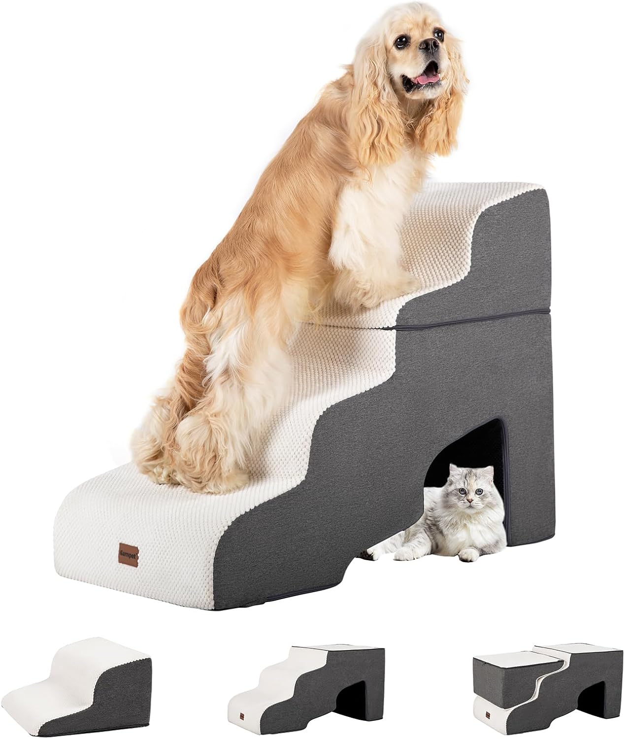 Garnpet Dog Stairs for High Beds, 4-Step Dog Steps for Small Dogs and Cats, Foldable Pet Stairs for High Bed Climbing, Non-Slip Balanced Pet Step Indoor, Dark Grey