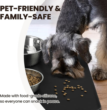 VIVAGLORY Dog Food Mat Flexmat Dog Bowl Mat, Placemat Food Tray with Raised Edges & Lip for Indoor Floor, Non Slip Waterproof Silicone Dish Placemat for Cat & Pet, S, Grey