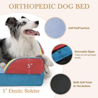 Comfort Expression Orthopedic Dog Bed for Extra Large Dogs 42x30 Inch, Waterproof Egg Crate Foam XL Pet Bed with Removable Bolsters, Dog Couch with Washable Cover & Non-Slip Bottom, Grey - Colors B