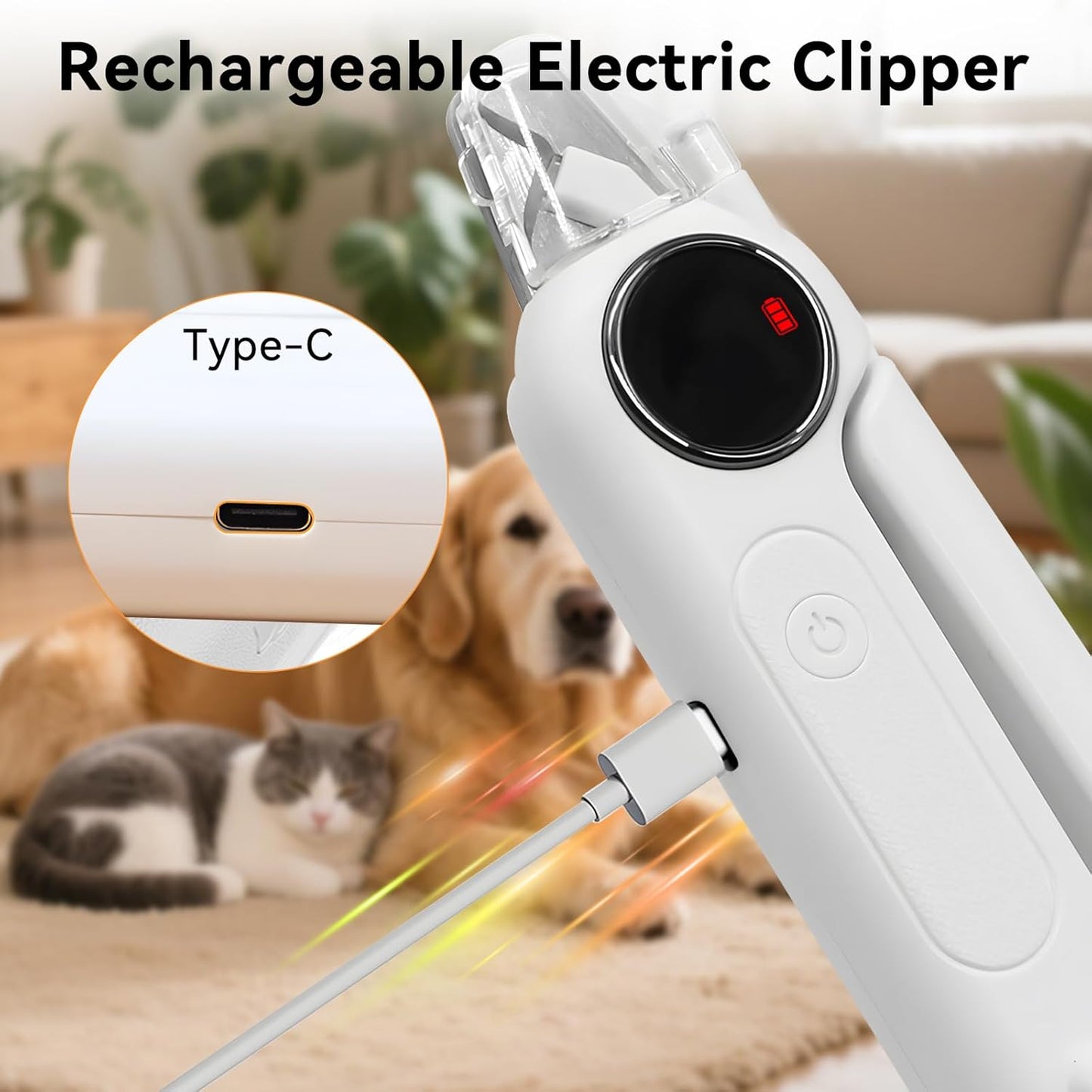Dog Nails Clippers & Grinders - 2in1 Trimmer with LCD Display and LED Lights Cat Claw Nail File with Protective Guard Rechargeable Electric Pet Toenail Silent Grooming Pro