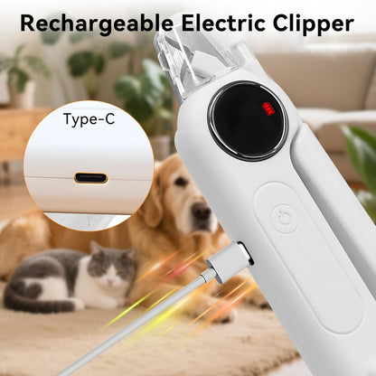 Dog Nails Clippers & Grinders - 2in1 Trimmer with LCD Display and LED Lights Cat Claw Nail File with Protective Guard Rechargeable Electric Pet Toenail Silent Grooming Pro