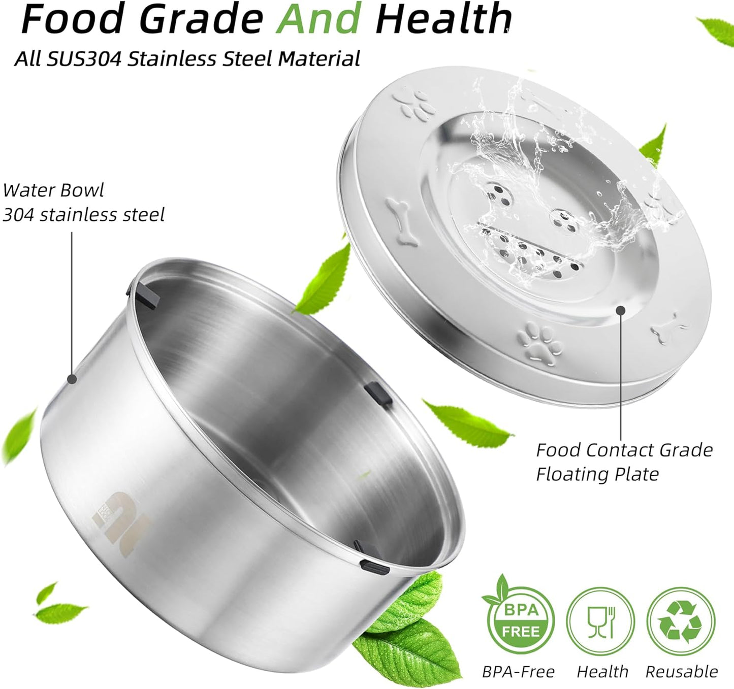 1L/0.26 Gallon Dog Water Bowl No Spill, Stainless Steel No Spill Water Bowl for Dogs, Slow Water Dog Bowl, No Splash Dog Water Bowls