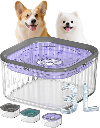 3L Dog Water Bowl No Spill 101oz Large Capacity Spill Proof Slow Drinking Water Feeder No Splash Pet Water Bowl Vehicle Carried Travel Dog Bowl for Sloppy Messy Drinkers Cats(Purple)