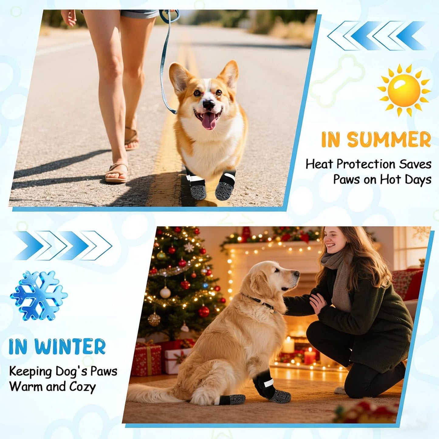 Dog Socks to Prevent Licking Paws, Anti Slip Dog Boots & Paw Protectors for Hardwood Floors, Toe Grips for Small Medium Large Senior Dogs, Dog Shoes for Hot/Cold Pavement(Blue Bone,L)