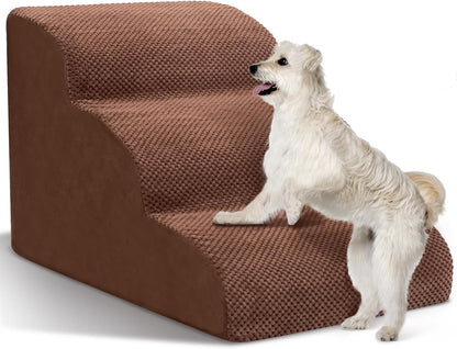 Dog Stairs for Small Dogs - High Density Foam Dog Ramp, Extra Wide Pet Steps with Non-Slip Bottom for High Beds, Couche and Sofa, Best for Pet Injured, Older Dogs Cats (Grey, 4 Steps)