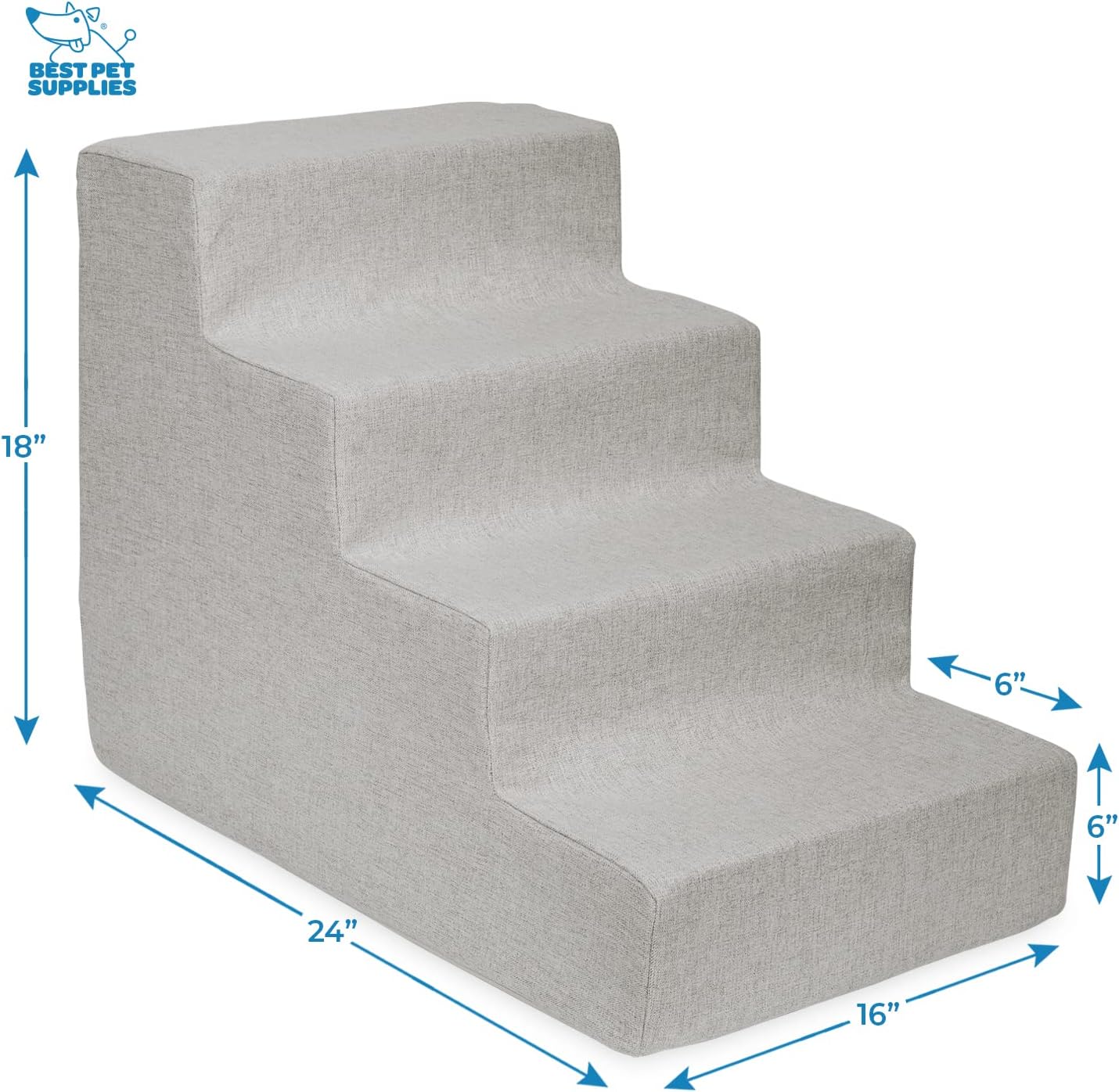 Best Pet Supplies Dog Stairs & Steps - Foam Steps for Small Dogs & Cats, Non-Slip Indoor Balanced Pet Step Support, Dog Ramp, No Assembly, Ash Gray Linen, 2-Step (12-inch Height)