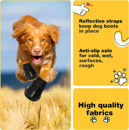 Hcpet Dog Boots, Dog Shoes for Large Dogs, Medium Dog Boots & Paw Protectors, Anti-Slip Dog Booties for Hot Pavement Winter Snow Hiking with Reflective Straps Black Size 6
