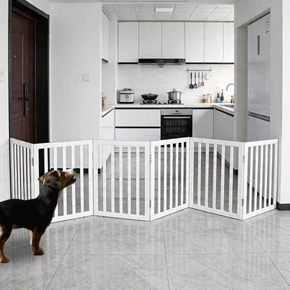 Dog Gate Indoor, Freestanding Dog Fence for The House, Doorways, Hallways,or Stairs,Pet Gate Foldable Wooden,Expandable 24" Height 3 Panels,White