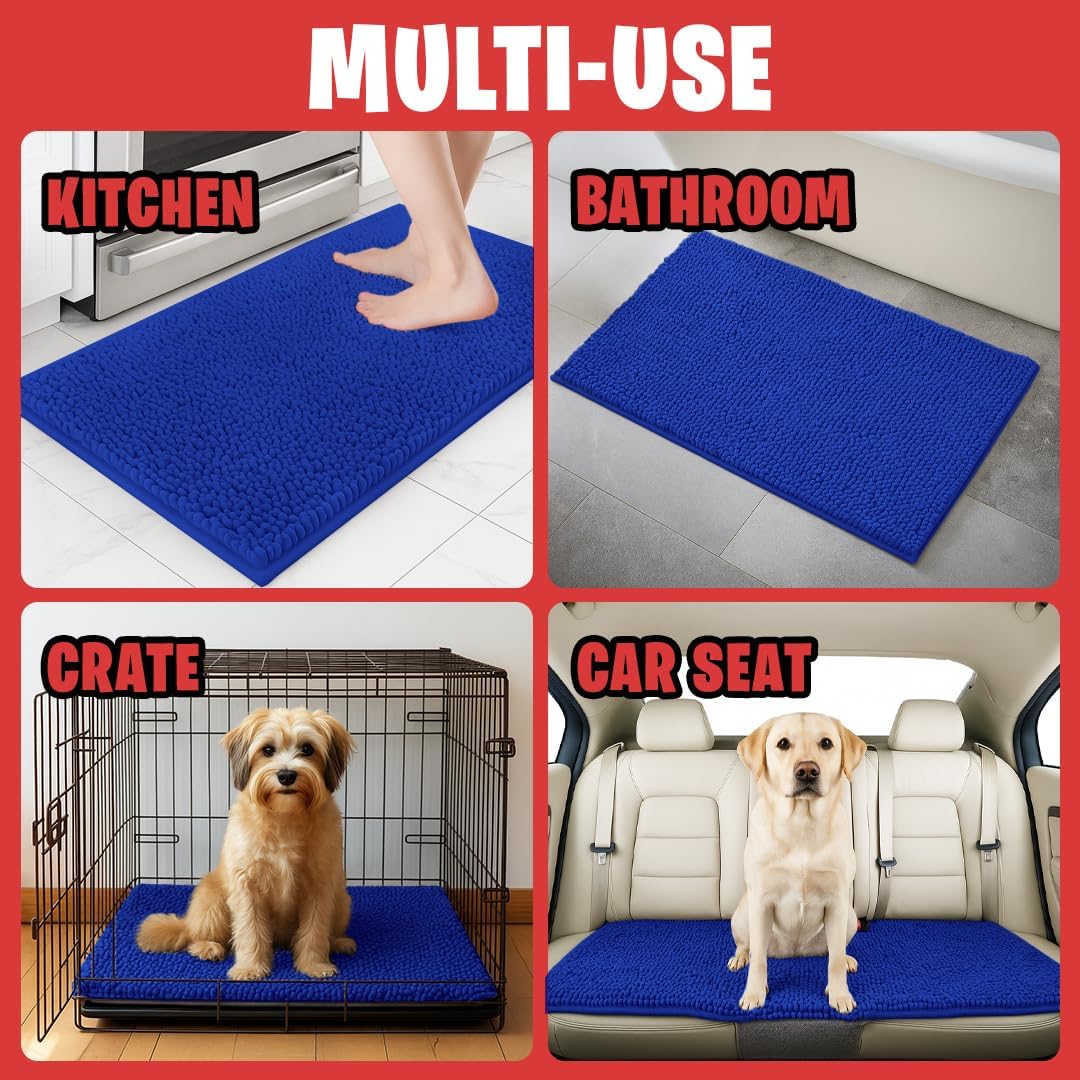 MudGuard Mat™ Dog Door Mat for Muddy Paws, Super Absorbent Microfiber, Non-Slip Indoor Mat, Quick Dry Chenille Mud Mat for Dogs & Entryway, Washable, Grey 19" x 30"