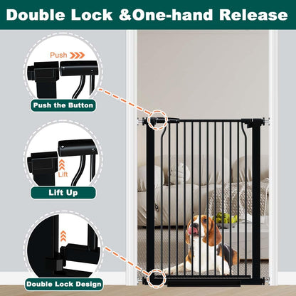 Fairy Baby 40.5" Extra Tall Baby Gate for Stairs, Fits Openings of 40.6" to 54.7" Wide, Extra Wide Dog Gate Indoor, Pressure Mounted Walk Thru Swing Auto Close Metal Puppy Barrier for Doorway, Black