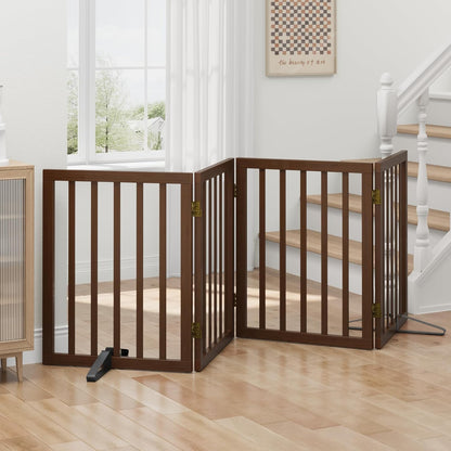 Freestanding Foldable Dog Gate - 4 Panel Room Divider with Metal Support Feet (Black)
