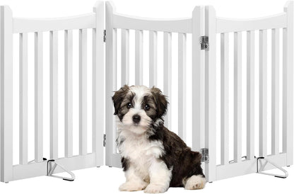 Yaheetech Freestanding Pet Gate 3-Panel Wooden Dog Fence with 2 Support Feet Folding Dog Gate for Indoor, Stairs, Doorways, Halls, Kitchen Wooden Pet Barrier White 36" H