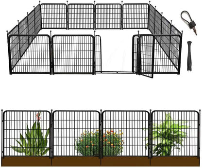 Getlay 36 in(H) Garden Fence, Wide Gate Low Threshold, 10 Panels Total 22.1 Ft(L) Heavy Duty Iron Animal Barrier Fence for Yard,Suitable for Indoor Or Outdoor Dog Fencing,Garden Border Fence