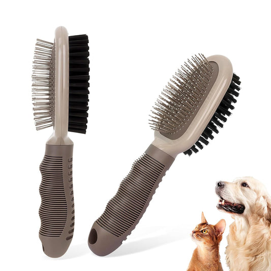 2-in-1 Double-Sided Dog Brush for Shedding Pin&Bristle Deshedding Dog Brush Pet Grooming Brush for Short&Long Haird Dogs and Cats Remove Loose Hair Knots Tangles