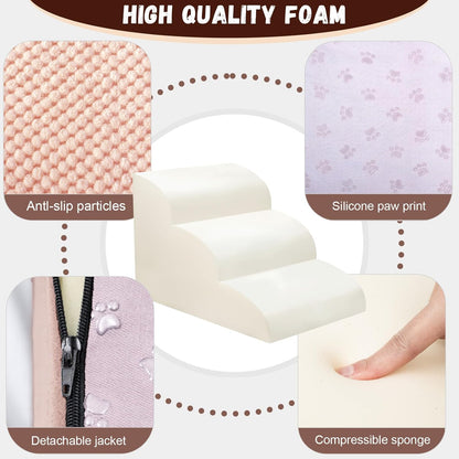 Dog Stairs for Small Dogs - High Density Foam Dog Ramp, Extra Wide Pet Steps with Non-Slip Bottom for High Beds, Couche and Sofa, Best for Pet Injured, Older Dogs Cats (Grey, 4 Steps)