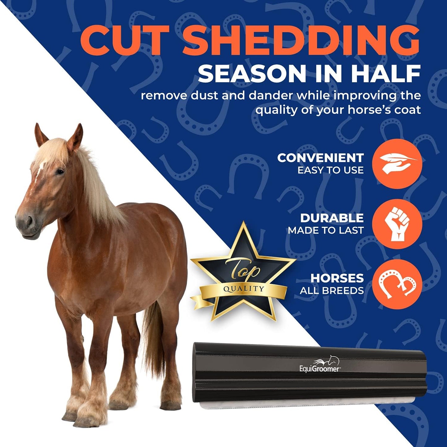 EquiGroomer 8-Inch Deshedding Brush for Horses and Large Shedding Dogs 50 lbs and Up (Golden Retriever, German Shepherd, Husky), Undercoat Grooming Tool, Removes Loose Hair and Fur, Blue