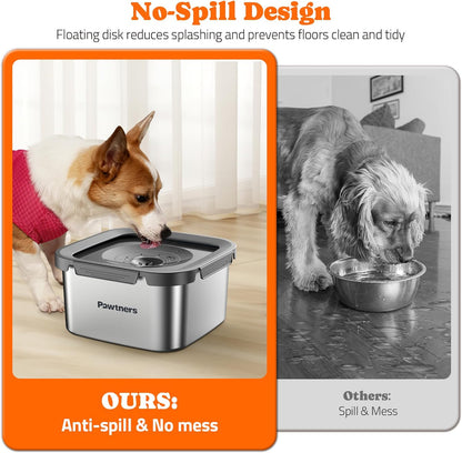 Pawtners All Stainless Steel Dog Water Bowl No Spill,135oz Anti-Splash Dog Bowl with Non-Slip Base, Spill Proof for Medium Large Messy Drinkers, Slow Drinking, Slobber Stopper,Easy to Clean