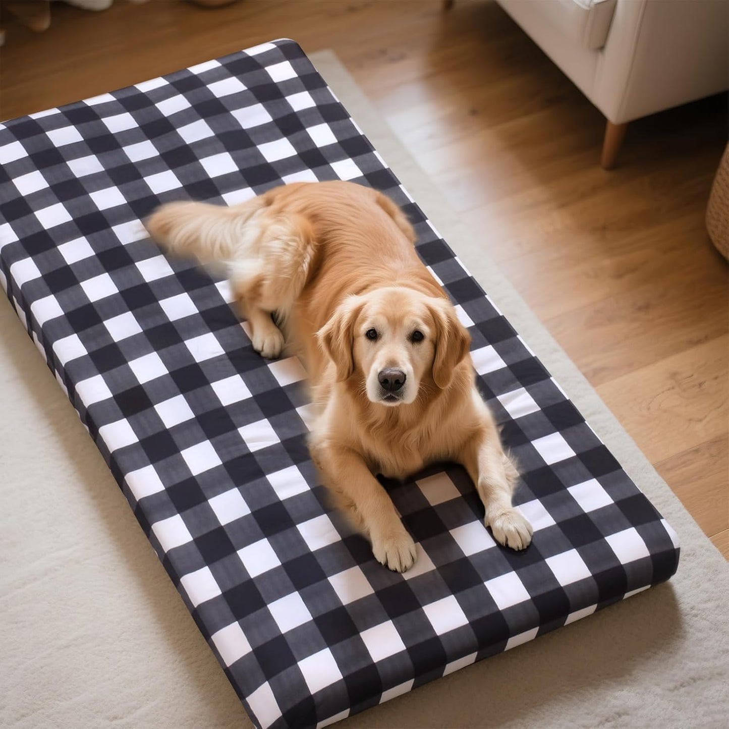 Dog Bed Covers Replacement Washable, Elastic Edged Pet Bed Protector with Cute Dog Pattern Design for Small & Medium Pet Beds, Cover Only (Blue, 36x27x6 Inch)