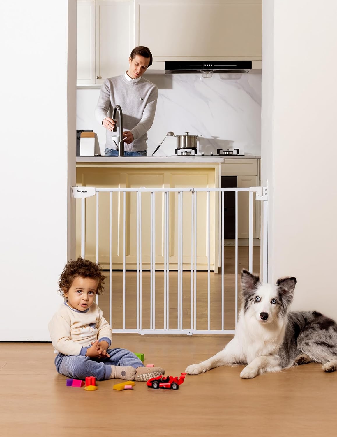 Babelio 29.7-46.5" No Bottom Bar Baby/Dog Gate for Stairs, House and Doorways, Auto Close Safety Pet Gates with Large Walk Thru Door, Hardware Mount, Black