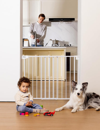 Babelio 29.7-46.5" No Bottom Bar Baby/Dog Gate for Stairs, House and Doorways, Auto Close Safety Pet Gates with Large Walk Thru Door, Hardware Mount, Black