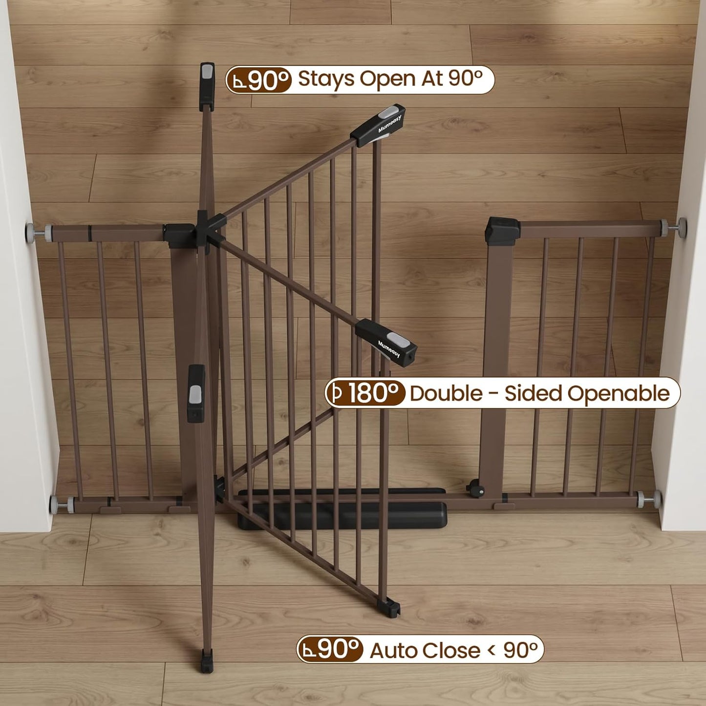 Mumeasy Baby Gate Extra Wide, 29.7-51'' Pressure Mounted Dog Gate with Walk Thru Door, Auto Close Pet Gate for House, Stairs, Doorways,Black