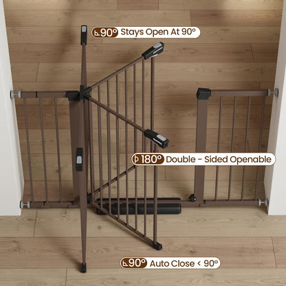 Mumeasy Baby Gate Extra Wide, 29.7-51'' Pressure Mounted Dog Gate with Walk Thru Door, Auto Close Pet Gate for House, Stairs, Doorways,Black