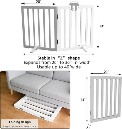 ZJSF Freestanding Indoor Dog Gate for House Foldable Wood Puppy Gate for Doorways Pet Gate for Stairs Extra Wide Pet Fence, Brown, 24" Height 3 Panels