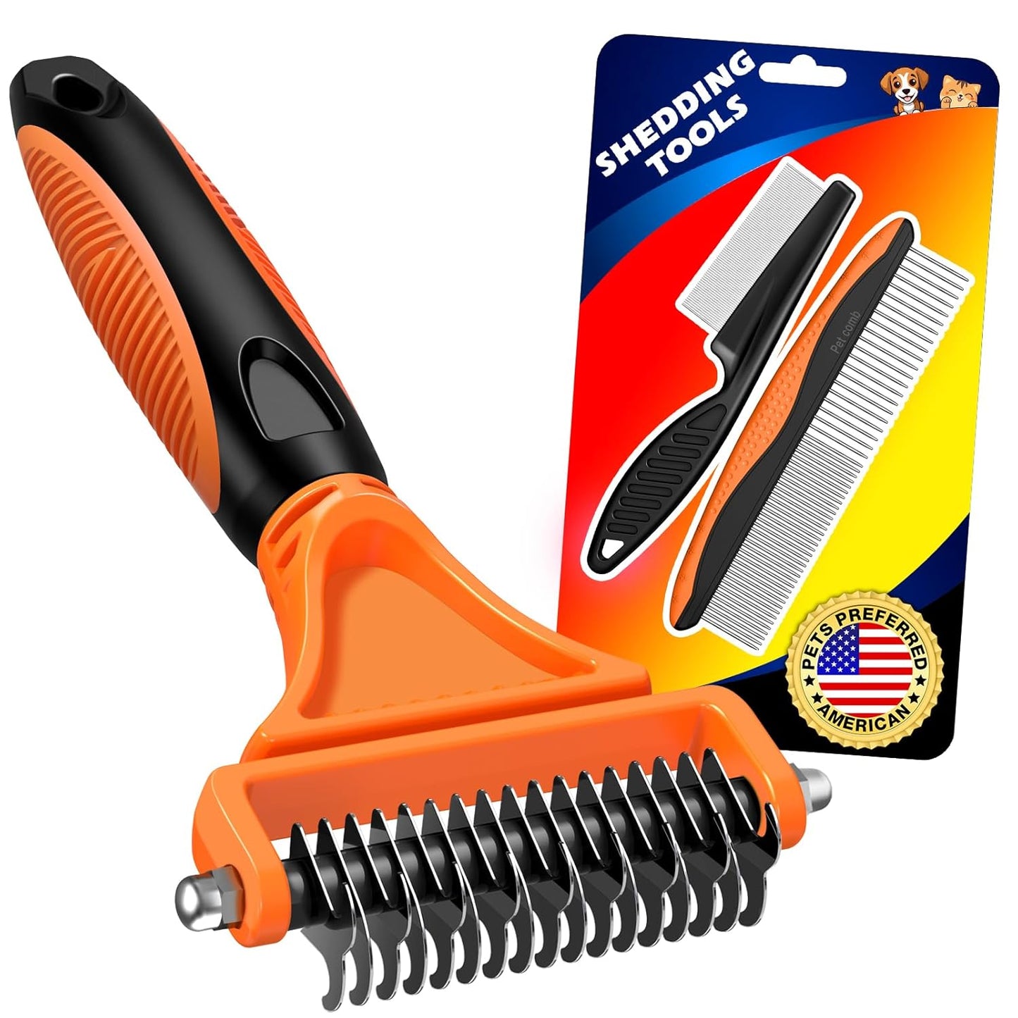 3PCS Pet Grooming Rake & Metal Comb & Flea Comb for Cats and Dogs, Double-Sided Dematting Tool, Extra-Wide Deshedding Dog Brush for Long Hair to Effectively Remove Tangles, Knots and Mats (Blue)