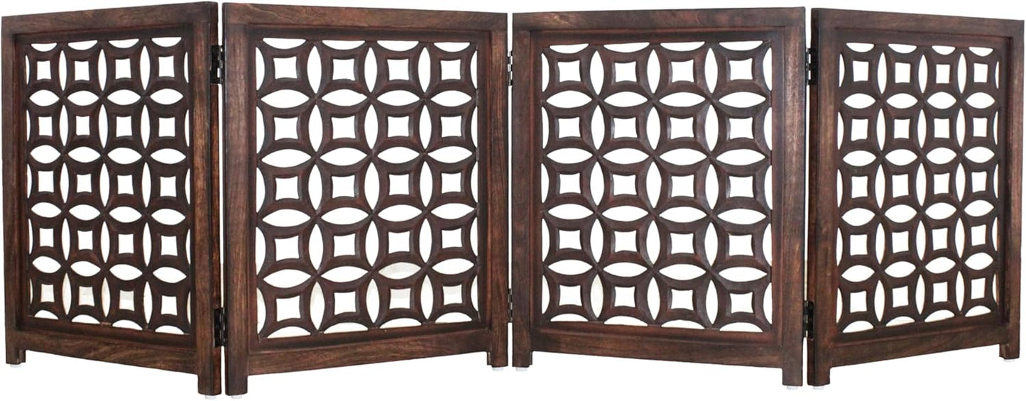 Croft&Cane Wooden Foldable Pet Dog Safety Gate – 3 Panel Freestanding Indoor Pet Fence (20 inches W x 24 inches H) – Hand-Carved Solid Wood & MDF – Fully Assembled - Antique Brown